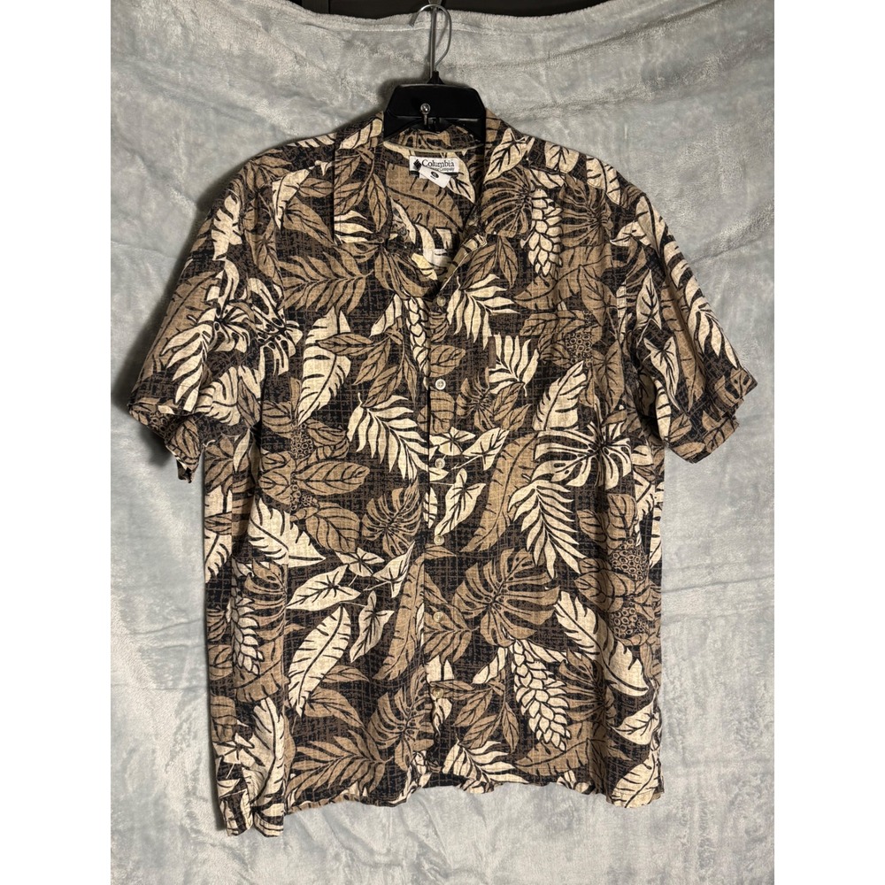 Columbia Sportswear‎ Mens XL Brown Tan Tropical Palm leaf Button Down Shirt